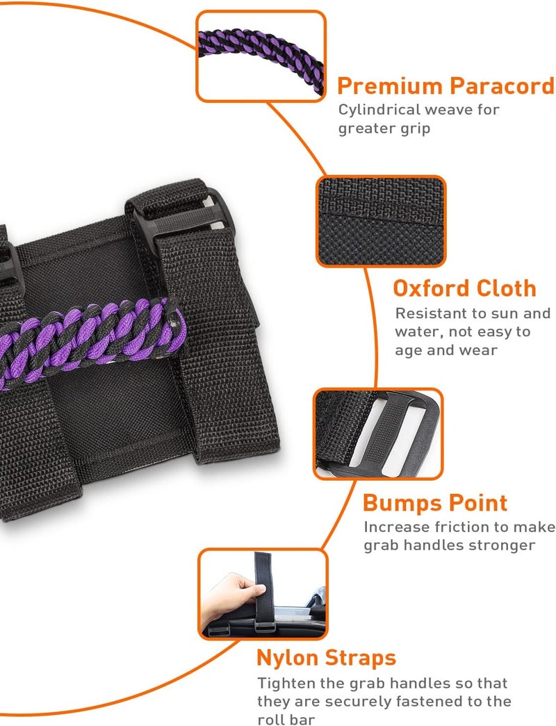 Savadicar 2 x Roll Bar Grab Handles, Circular Weave Grip Handle Compatible with 1955-2023 Jeep Wrangler CJ YJ TJ JK JKU JL JLU & Gladiator JT, Interior Accessories, Purple, 2PCs - Image 4